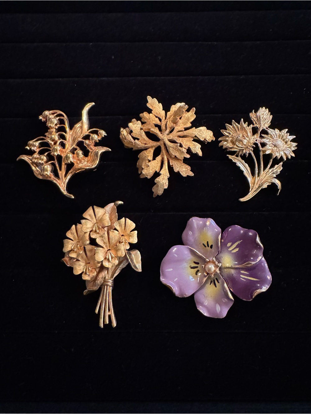 NICOLA Gold Floral Brooch Set with Purple Enamel Flower